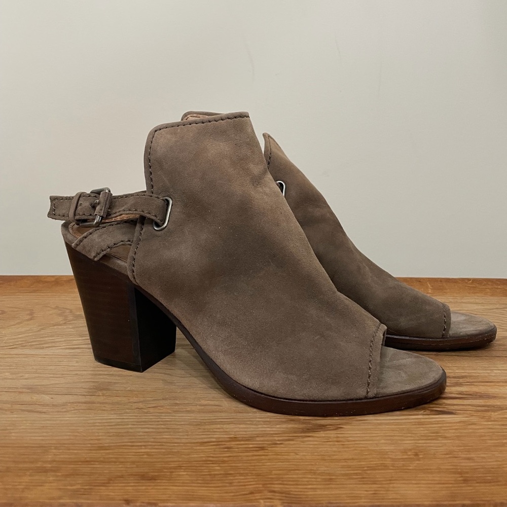 Frye Dani Brown Leather Shield Sling Open Toe Sandals Shoes Heels Women’s Sz 10